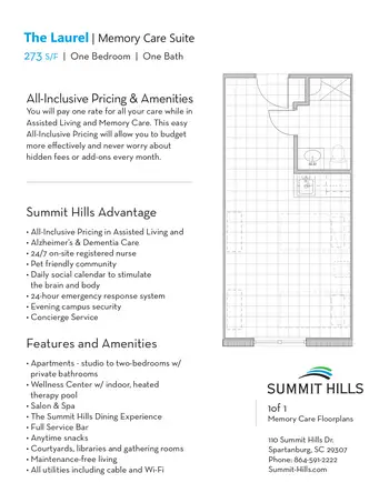 Floorplan of Summit Hills, Assisted Living, Nursing Home, Independent Living, CCRC, Spartanburg, SC 20