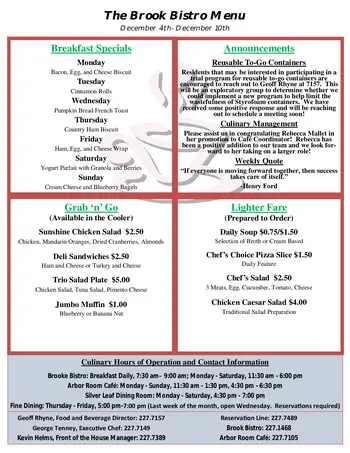 Dining menu of Wesley Commons, Assisted Living, Nursing Home, Independent Living, CCRC, Greenwood, SC 1