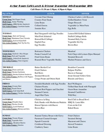 Dining menu of Wesley Commons, Assisted Living, Nursing Home, Independent Living, CCRC, Greenwood, SC 2