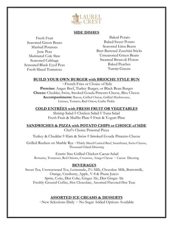 Dining menu of Laurel Crest, Assisted Living, Nursing Home, Independent Living, CCRC, West Columbia, SC 2