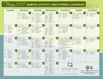 Activity Calendar of Rolling Green Village, Assisted Living, Nursing Home, Independent Living, CCRC, Greenville, SC 1