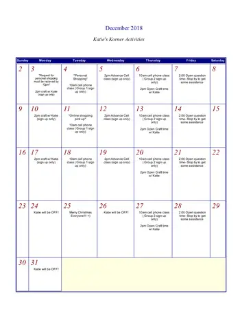 Activity Calendar of The Oaks, Assisted Living, Nursing Home, Independent Living, CCRC, Orangeburg, SC 1