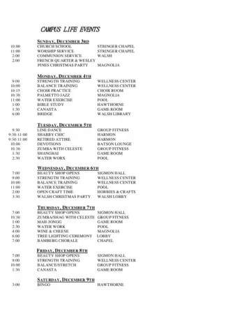 Activity Calendar of The Oaks, Assisted Living, Nursing Home, Independent Living, CCRC, Orangeburg, SC 2