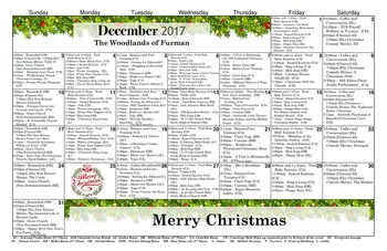 Activity Calendar of The Woodlands at Furman, Assisted Living, Nursing Home, Independent Living, CCRC, Greenville, SC 1