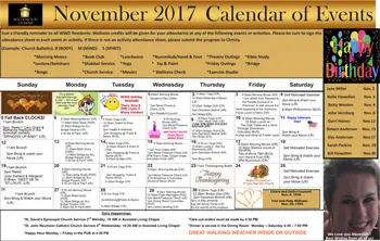 Activity Calendar of Wildewood Downs, Assisted Living, Nursing Home, Independent Living, CCRC, Columbia, SC 2