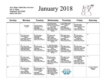 Activity Calendar of Bethel Lutheran Home, Assisted Living, Nursing Home, Independent Living, CCRC, Madison, SD 5