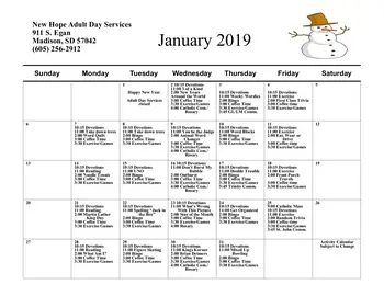 Activity Calendar of Bethel Lutheran Home, Assisted Living, Nursing Home, Independent Living, CCRC, Madison, SD 9