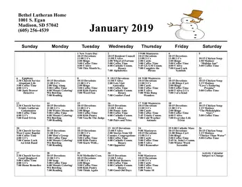 Activity Calendar of Bethel Lutheran Home, Assisted Living, Nursing Home, Independent Living, CCRC, Madison, SD 11