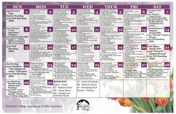 Activity Calendar of Westhills Village, Assisted Living, Nursing Home, Independent Living, CCRC, Rapid City, SD 2