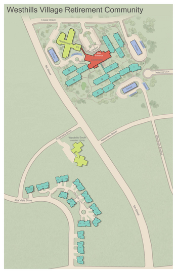 Campus Map of Westhills Village, Assisted Living, Nursing Home, Independent Living, CCRC, Rapid City, SD 2