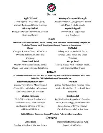 Dining menu of The Village at Germantown, Assisted Living, Nursing Home, Independent Living, CCRC, Germantown, TN 2