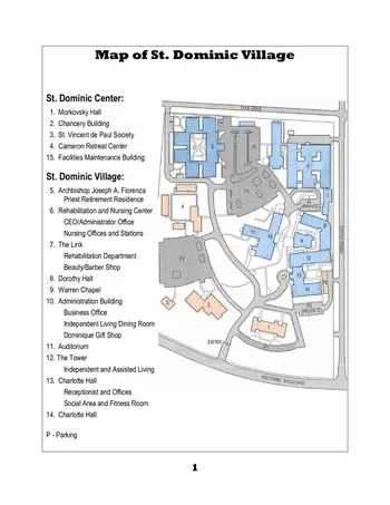 Campus Map of St. Dominic Village, Assisted Living, Nursing Home, Independent Living, CCRC, Houston, TX 1