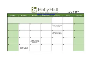 Activity Calendar of Holly Hall, Assisted Living, Nursing Home, Independent Living, CCRC, Houston, TX 2