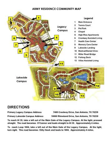 Campus Map of Army Residence Community, Assisted Living, Nursing Home, Independent Living, CCRC, San Antonio, TX 3