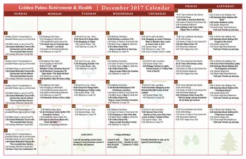 Activity Calendar of Golden Palms Retirement, Assisted Living, Nursing Home, Independent Living, CCRC, Harlingen, TX 2