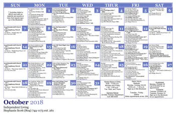 Activity Calendar of Brandermill Woods, Assisted Living, Nursing Home, Independent Living, CCRC, Midlothian, VA 12
