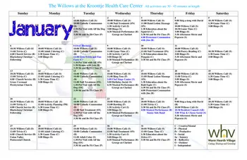 Activity Calendar of Warm Hearth Village, Assisted Living, Nursing Home, Independent Living, CCRC, Blacksburg, VA 20