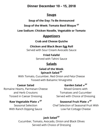 Dining menu of The Woodlands, Assisted Living, Nursing Home, Independent Living, CCRC, Fairfax, VA 9