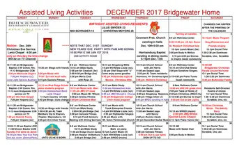 Activity Calendar of Bridgewater Retirement Community, Assisted Living, Nursing Home, Independent Living, CCRC, Bridgewater, VA 1