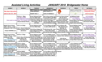 Activity Calendar of Bridgewater Retirement Community, Assisted Living, Nursing Home, Independent Living, CCRC, Bridgewater, VA 12