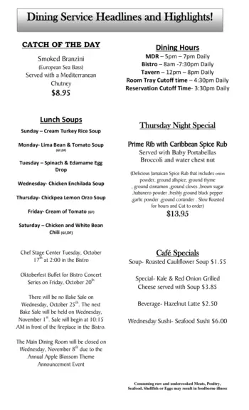 Dining menu of Shenandoah Valley Westminster Canterbury, Assisted Living, Nursing Home, Independent Living, CCRC, Winchester, VA 2