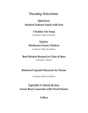Dining menu of Wake Robin, Assisted Living, Nursing Home, Independent Living, CCRC, Shelburne, VT 13