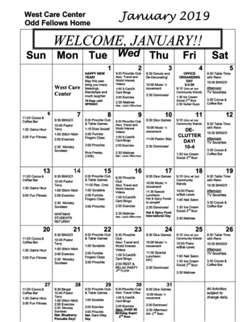 Activity Calendar of Odd Fellows, Assisted Living, Nursing Home, Independent Living, CCRC, Walla Walla, WA 9
