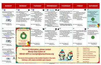 Activity Calendar of Horizon House, Assisted Living, Nursing Home, Independent Living, CCRC, Seattle, WA 12