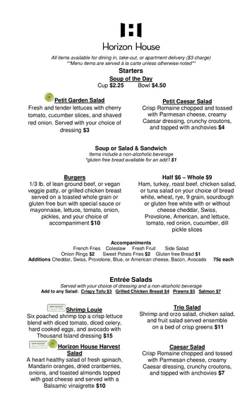 Dining menu of Horizon House, Assisted Living, Nursing Home, Independent Living, CCRC, Seattle, WA 6