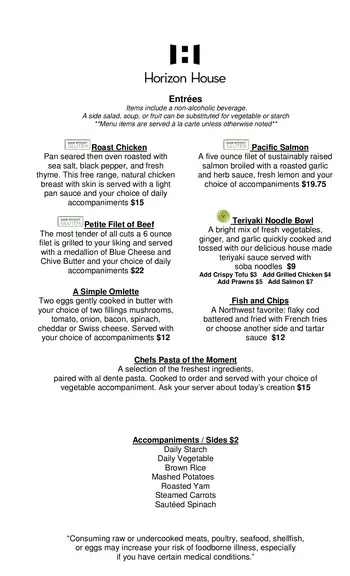 Dining menu of Horizon House, Assisted Living, Nursing Home, Independent Living, CCRC, Seattle, WA 7