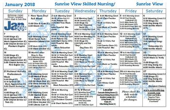 Activity Calendar of Sunrise View, Assisted Living, Nursing Home, Independent Living, CCRC, Everett, WA 1