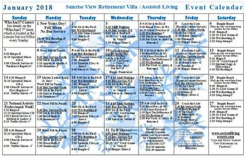 Activity Calendar of Sunrise View, Assisted Living, Nursing Home, Independent Living, CCRC, Everett, WA 2