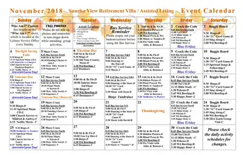 Activity Calendar of Sunrise View, Assisted Living, Nursing Home, Independent Living, CCRC, Everett, WA 3
