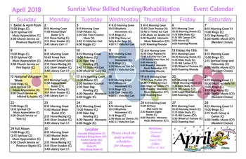 Activity Calendar of Sunrise View, Assisted Living, Nursing Home, Independent Living, CCRC, Everett, WA 4