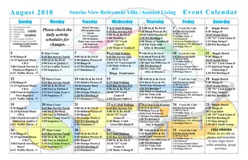 Activity Calendar of Sunrise View, Assisted Living, Nursing Home, Independent Living, CCRC, Everett, WA 7