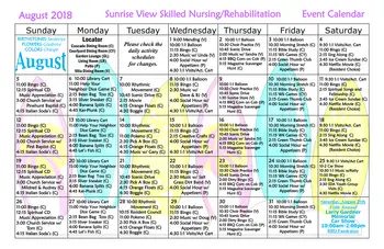 Activity Calendar of Sunrise View, Assisted Living, Nursing Home, Independent Living, CCRC, Everett, WA 6