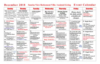 Activity Calendar of Sunrise View, Assisted Living, Nursing Home, Independent Living, CCRC, Everett, WA 9