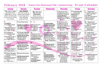 Activity Calendar of Sunrise View, Assisted Living, Nursing Home, Independent Living, CCRC, Everett, WA 11
