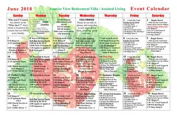 Activity Calendar of Sunrise View, Assisted Living, Nursing Home, Independent Living, CCRC, Everett, WA 17