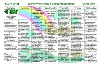 Activity Calendar of Sunrise View, Assisted Living, Nursing Home, Independent Living, CCRC, Everett, WA 18
