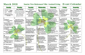 Activity Calendar of Sunrise View, Assisted Living, Nursing Home, Independent Living, CCRC, Everett, WA 19