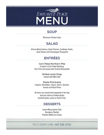 Dining menu of Eastcastle Place, Assisted Living, Nursing Home, Independent Living, CCRC, Milwaukee, WI 1