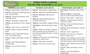 Activity Calendar of Evergreen, Assisted Living, Nursing Home, Independent Living, CCRC, Oshkosh, WI 7