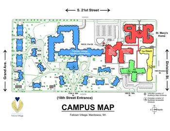 Campus Map of Felician Village, Assisted Living, Nursing Home, Independent Living, CCRC, Manitowoc, WI 1