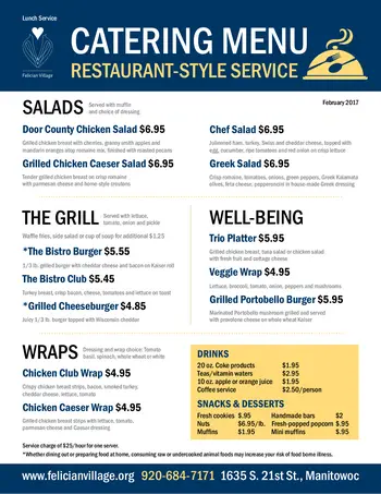 Dining menu of Felician Village, Assisted Living, Nursing Home, Independent Living, CCRC, Manitowoc, WI 2