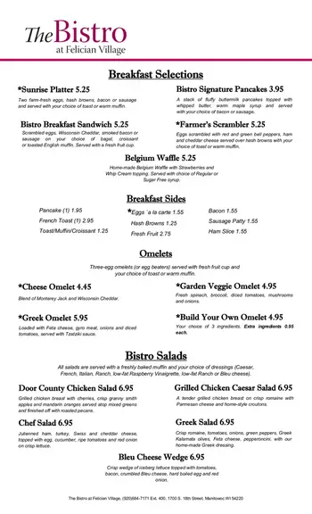 Dining menu of Felician Village, Assisted Living, Nursing Home, Independent Living, CCRC, Manitowoc, WI 6
