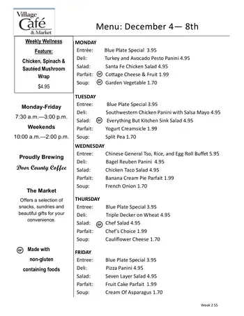 Dining menu of Felician Village, Assisted Living, Nursing Home, Independent Living, CCRC, Manitowoc, WI 8
