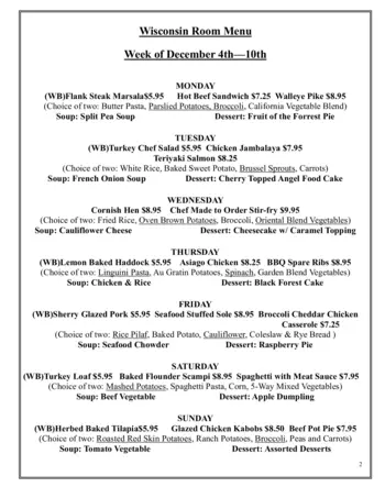 Dining menu of Felician Village, Assisted Living, Nursing Home, Independent Living, CCRC, Manitowoc, WI 9