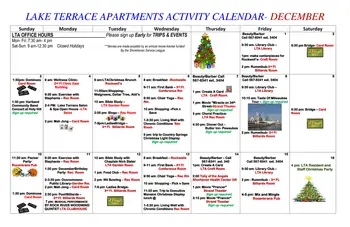 Activity Calendar of Shorehaven Living, Assisted Living, Nursing Home, Independent Living, CCRC, Oconomowoc, WI 1