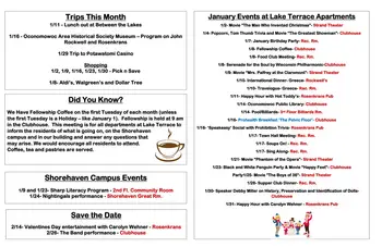 Activity Calendar of Shorehaven Living, Assisted Living, Nursing Home, Independent Living, CCRC, Oconomowoc, WI 13